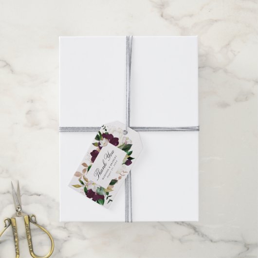 Étiquettes-cadeau Plum floral foncé | Faveur de mariage personnalisé (Avec de la ficelle)