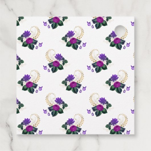 Étiquettes Cadeau Plum profond violet et Mariage d'or (Dos)