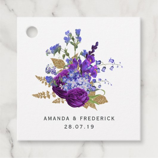 Étiquettes Cadeau Plum profond violet et Mariage d'or (Devant)
