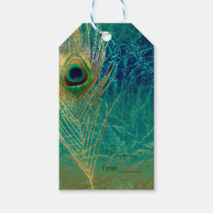 Étiquettes-cadeau Plume de paon bleu sarcelle or cadeau exotique fav
