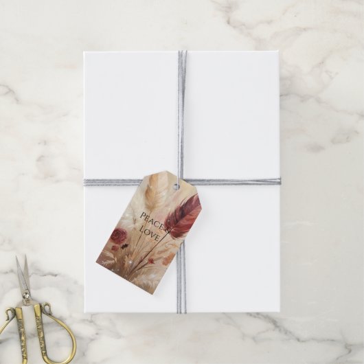 Étiquettes-cadeau Plumes de Boho à crème rouge Floral (Avec de la ficelle)