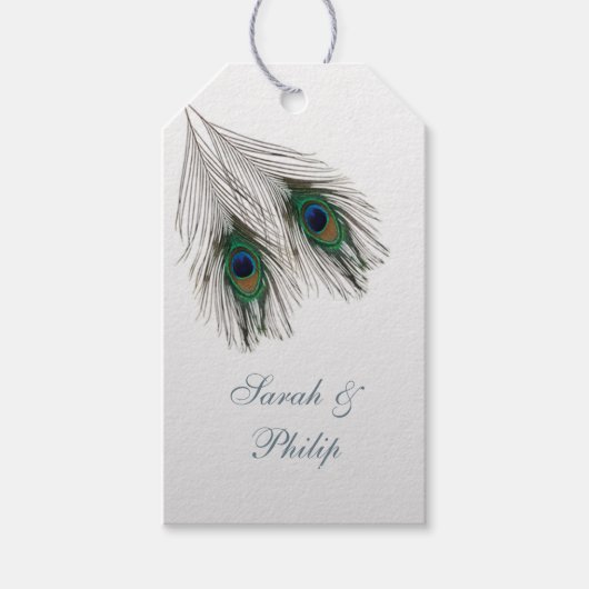 Étiquettes-cadeau Plumes de paon bleu vert Merci Mariage (Devant)