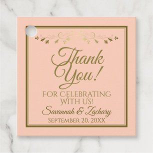 Étiquettes Cadeau Poche de corail simple et Merci Mariage Gold Chic