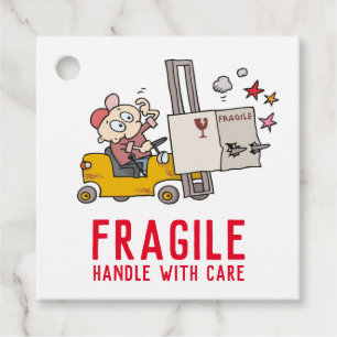 Étiquettes Cadeau Poignée Fragile Avec Soin Drôle Fork Lift Cartoon