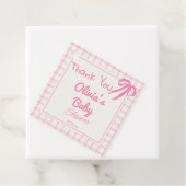 Étiquettes Cadeau Poignée Pink Bow En vichy bébé fille Douche (En situation)