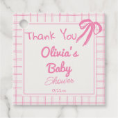 Étiquettes Cadeau Poignée Pink Bow En vichy bébé fille Douche (Devant)