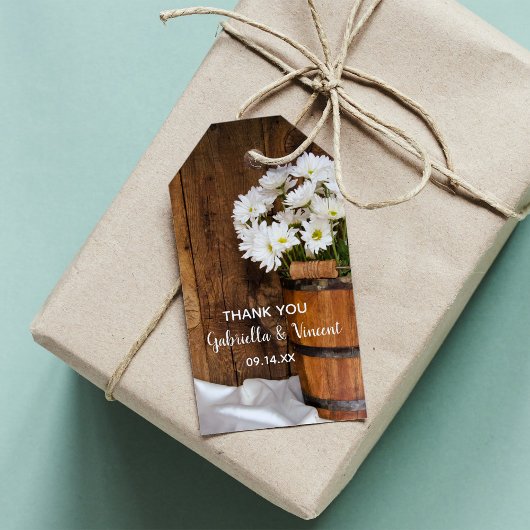 Étiquettes-cadeau Poignées en bois Marguerites Grange Mariage Faveur