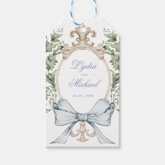 Étiquettes-cadeau Poignets de feuille avec poule | MARIAGE (Devant)