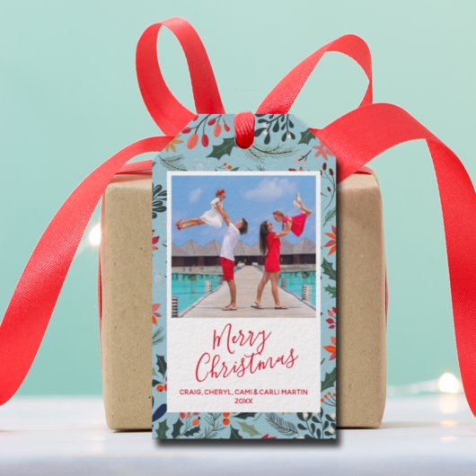 Étiquettes-cadeau Poinsettia Berries Feuilles Noël