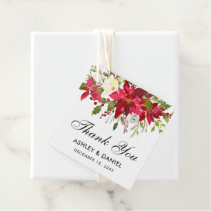 Étiquettes Cadeau Poinsettia Carré Mariage de fleurs Merci