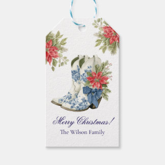 Étiquettes-cadeau Poinsettia Cowgirl Boot Christmas Gift Tag