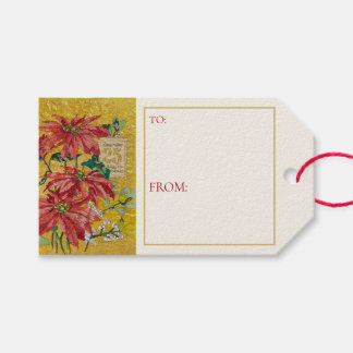 Étiquettes-cadeau Poinsettia Doré | Noël Art Élégant Cartes-Cadeaux