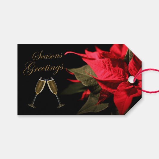 Étiquettes-cadeau Poinsettia et Champagne (Devant (Horizontal))