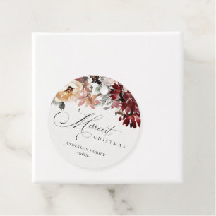 Étiquettes Cadeau Poinsettia rouge pourpre Floral le plus joli Noël