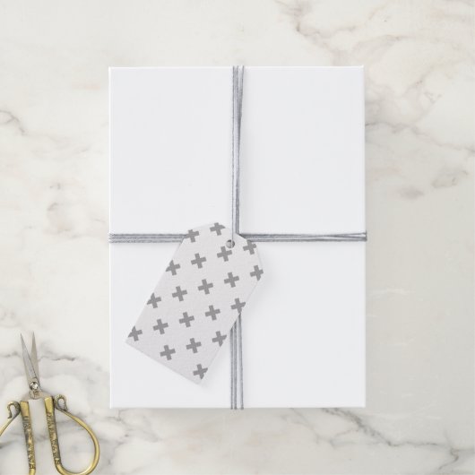 Étiquettes-cadeau Points de croix gris sur fond blanc (Avec de la ficelle)