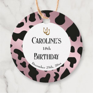 Étiquettes Cadeau Points de Vache Noire Rose Or, Horseshoe Anniversa