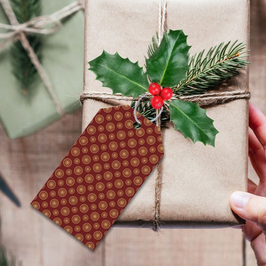 Étiquettes-cadeau Points Et Cercles Rouge Et Or Foncé