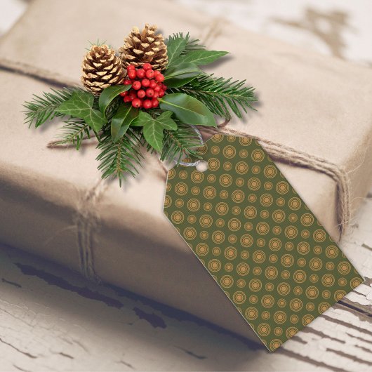 Étiquettes-cadeau Points Et Cercles Vert Et Or Foncé