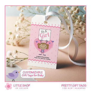 Étiquettes-cadeau Pois Rose C'est une fille Baby Shower Personnalisé