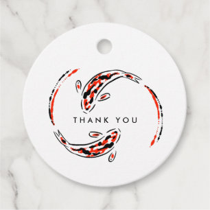 Étiquettes Cadeau Poisson Koi japonais noir et rouge Merci artistiqu