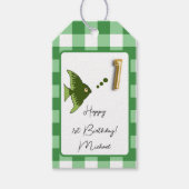 Étiquettes-cadeau Poisson tropical, En vichy vert Joyeux 1er anniver (Devant)