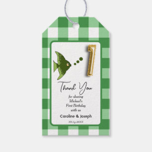 Étiquettes-cadeau Poisson tropical, En vichy vert Merci anniversaire