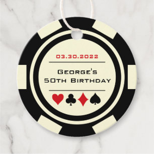 Étiquettes Cadeau Poker Chip Casino Noir Blanc Anniversaire
