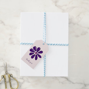 Étiquettes-cadeau Police de script chic - Merci ! - Fleur pourpre