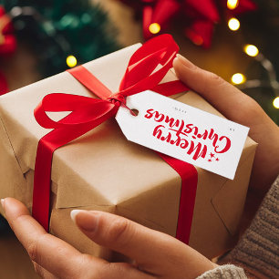 Étiquettes-cadeau Police rouge minima mignonne Joyeux Noël à partir