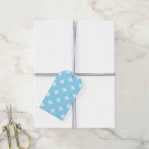 Étiquettes-cadeau Polka blanche croise sur bleu bébé