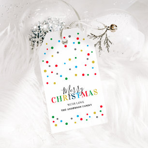 Étiquettes-cadeau Polka colorée moderne Joyeux Noël