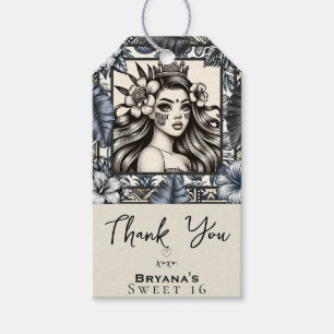 Étiquettes-cadeau Polynesian Princess Blue Floral Tribal Anniversair