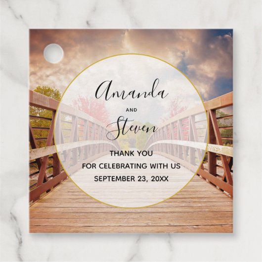 Étiquettes Cadeau Pont rustique en bois dans le Mariage campagnard (Devant)