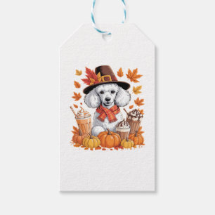 Étiquettes-cadeau Poodle de Thanksgiving Boit du Café Feuilles d'Aut