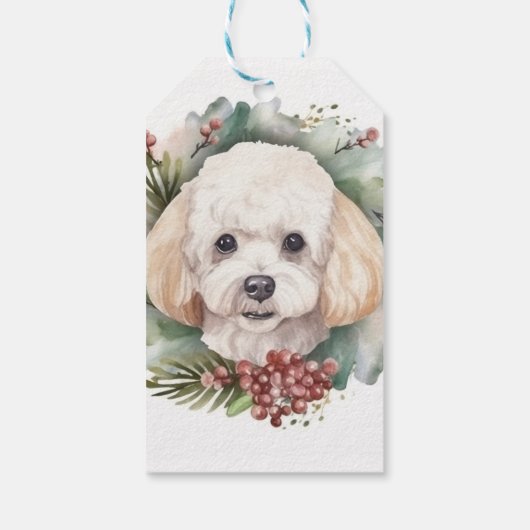 Étiquettes-cadeau Poodle Noël Wreath Festive Pup (Dos)