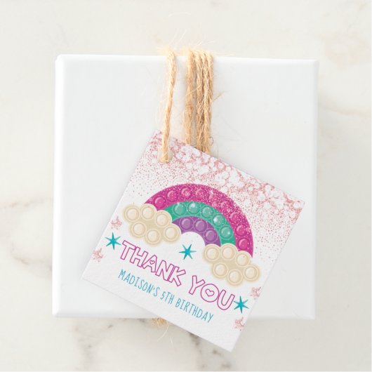 Étiquettes Cadeau Pop It Anniversaire Merci Rainbow Parties scintill (En situation)
