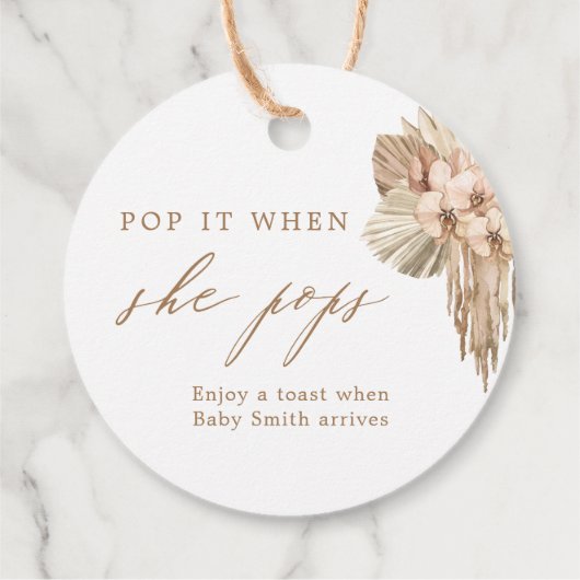 Étiquettes Cadeau Pop It When She Pops Bohemian Baby shower Favorise (Dos)
