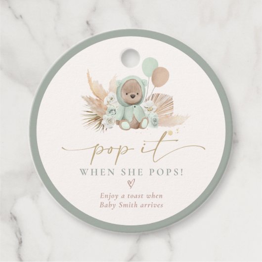 Étiquettes Cadeau Pop It When She Pops Boho Teddy Bear Baby shower (Devant)