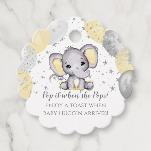 Étiquettes Cadeau Pop It When She Pops Elephant Baby shower (Devant)