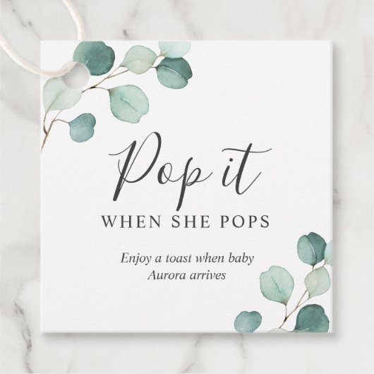 Étiquettes Cadeau Pop It When She Pops Eucalyptus Baby shower (Devant)