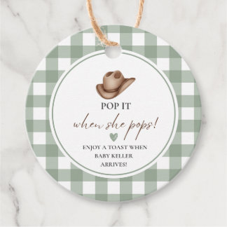 Étiquettes Cadeau Pop it when she Pops Green Gingham Cowboy 