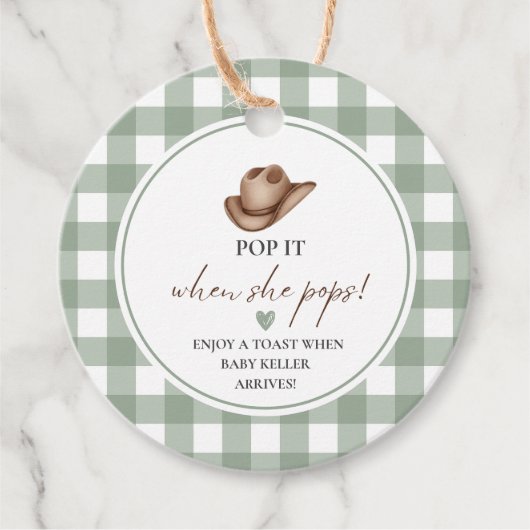 Étiquettes Cadeau Pop it when she Pops Green Gingham Cowboy  (Devant)