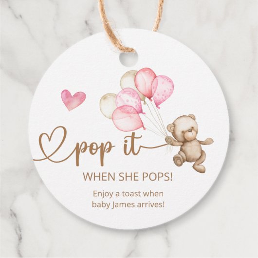 Étiquettes Cadeau Pop It When She Pops Teddy Bear Baby shower (Dos)