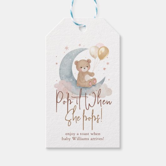 Étiquettes-cadeau Pop It When She Pops Teddy Bear Baby shower (Devant)