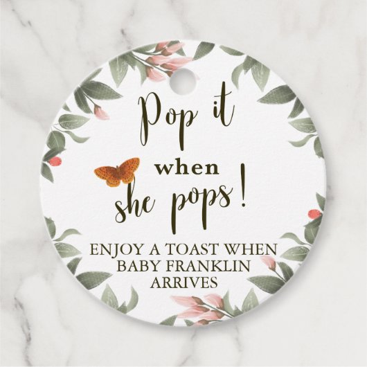 Étiquettes Cadeau Pop It When She Pops Woodland Baby shower (Devant)