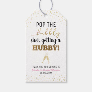 Étiquettes-cadeau Pop the Bubbly, Hubby Fête des mariées Merci