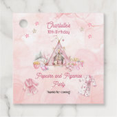 Étiquettes Cadeau Popcorn rose et Pyjamas Swood fête d'anniversaire (Devant)