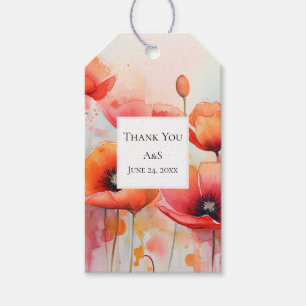 Étiquettes-cadeau Poppies d'aquarelle rouge dans un Mariage de champ