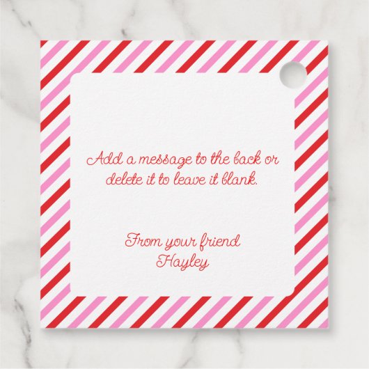 Étiquettes Cadeau Poppin Valentine's Day Pink et Red Stripe (Dos)