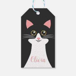 Étiquettes-cadeau Portrait de chat noir mignon du milieu du siècle
